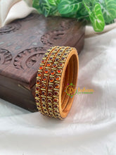 Orange Glossy Thin Silk Thread Kundan Bangle -Dots-G8582